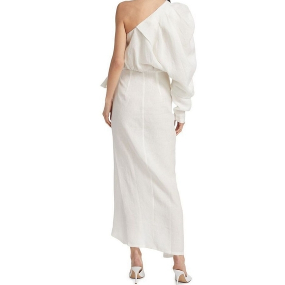 PIECE OF WHITE Galilea One-Shoulder Linen Midi Dress - Picture 3 of 15